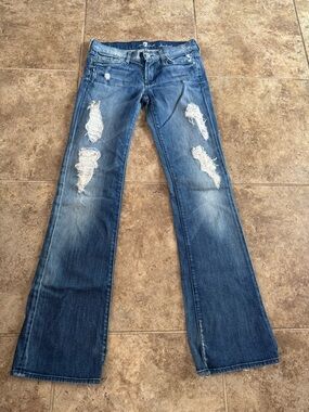 E 7 for all mankind Women’s Distressed Flare Jeans - Blue